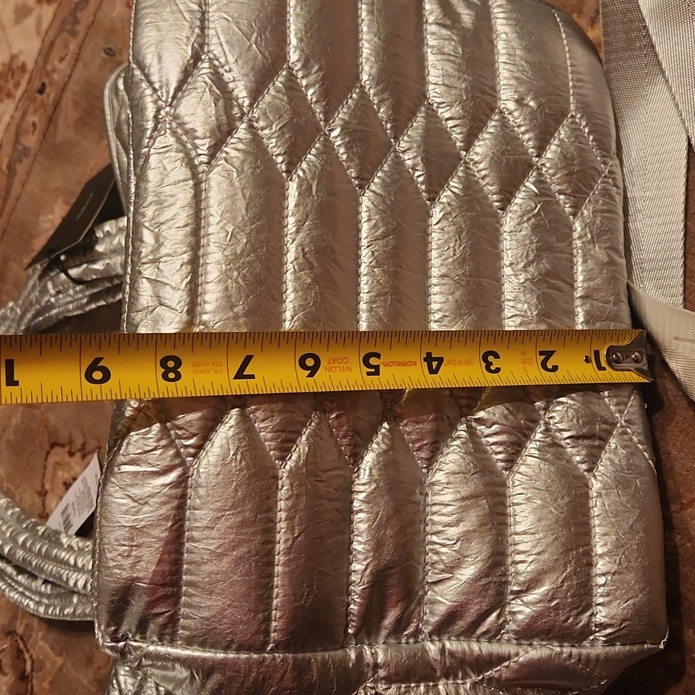 Nicole Miller Silver Quilted Women's Tote Bag Fancy Weekender Shoulder Bag - Picture 7 of 16